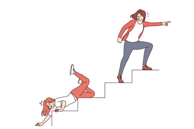 Women climbing career ladder and achieve success or fall down  Illustration