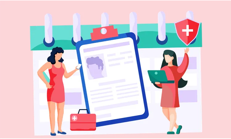 Women communicate with the doctor remotely medical application  Illustration