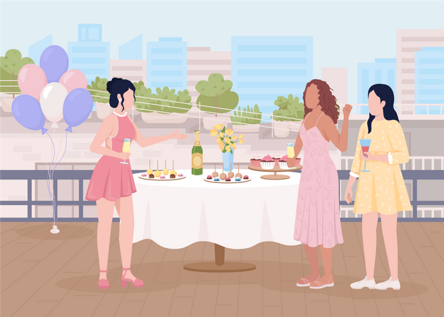 Women communicating at party Illustration