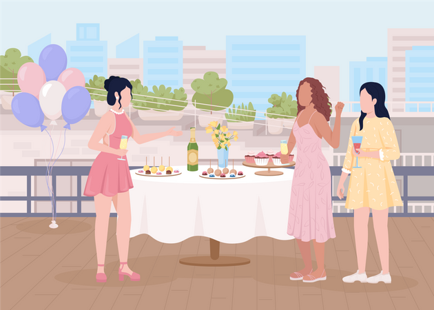 Women communicating at party  Illustration