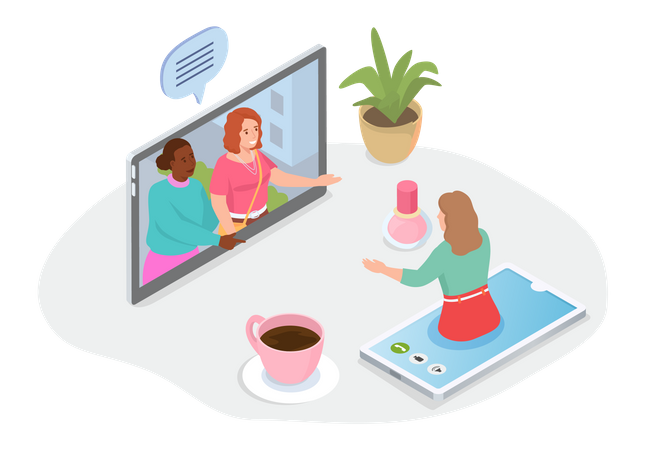Women communicating Online conference Illustration