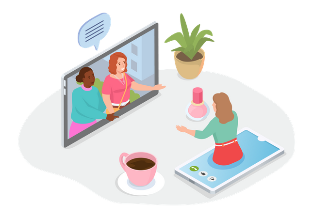 Women communicating Online conference  Illustration