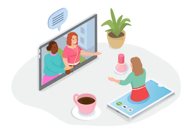 Women communicating Online conference  Illustration