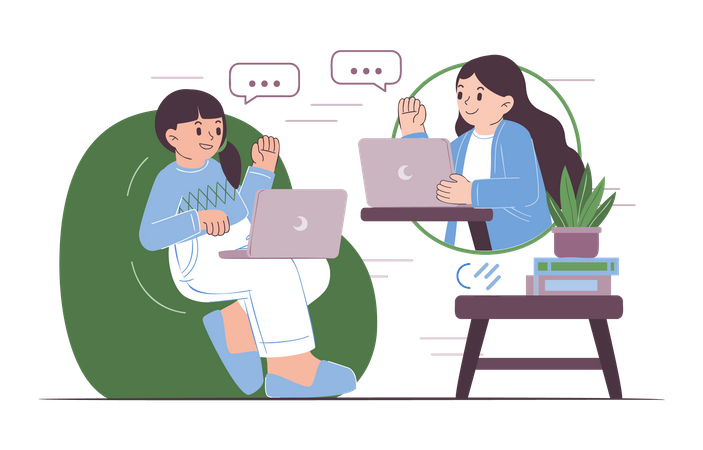 Women conducting online video conference Illustration