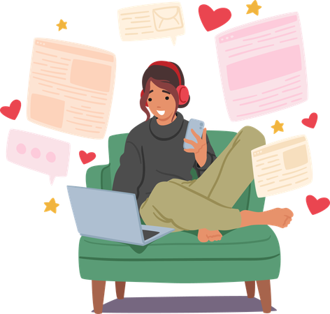 Women Connecting Through Internet Love Chats  일러스트레이션