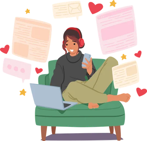 Women Connecting Through Internet Love Chats Female Character With Devices Fostering Friendships Sharing Experiences And Building A Supportive Online Community Cartoon People Vector Illustration 일러스트레이션