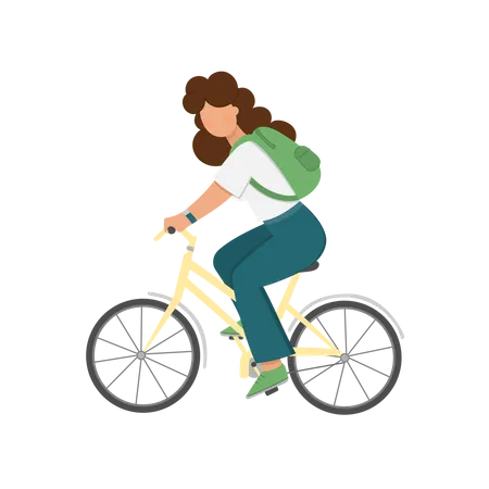 BICYCLE GIRL Woman Goes On A Tourist Trip Vector Illustration In Flat Style For Print Illustration