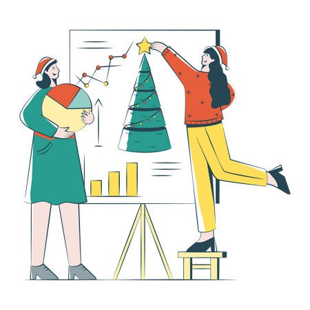 Women Decorate The Board For Christmas  Illustration