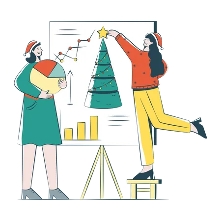 Women Decorate The Board For Christmas  Illustration