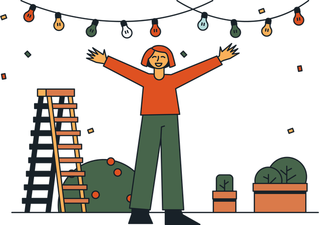 Women decorating Backyard  Illustration