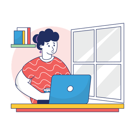 Women Developer Working From Home  Illustration