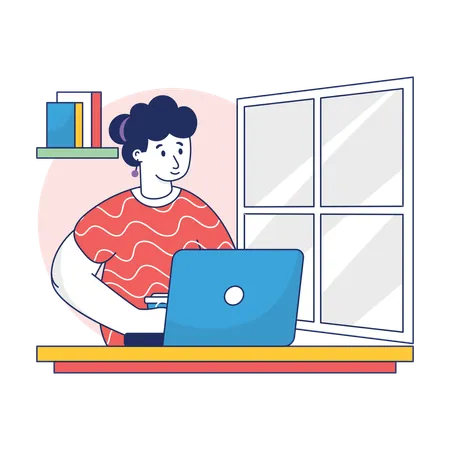 Women Developer Working From Home  Illustration