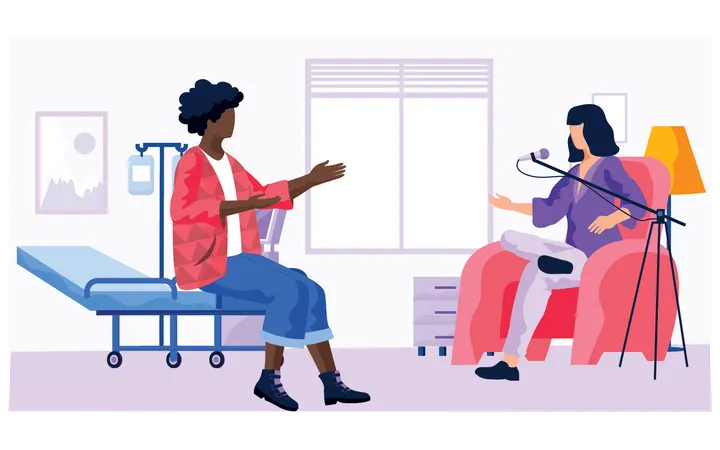 Women discussing over podcast  Illustration