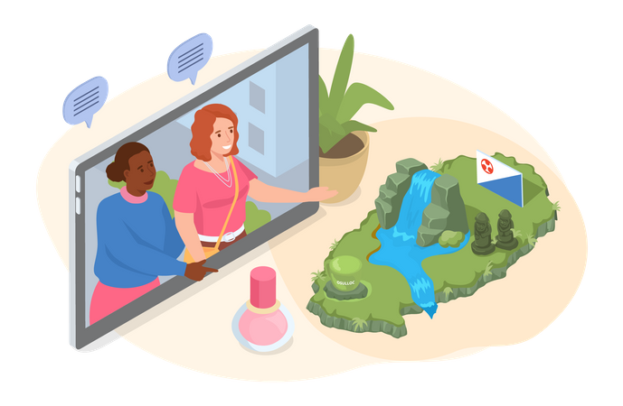 Women discussion about vacation on video call  Illustration