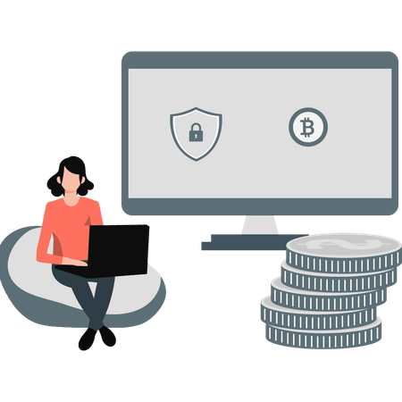 Women doing  bitcoin protection  Illustration