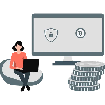 Women doing  bitcoin protection  Illustration