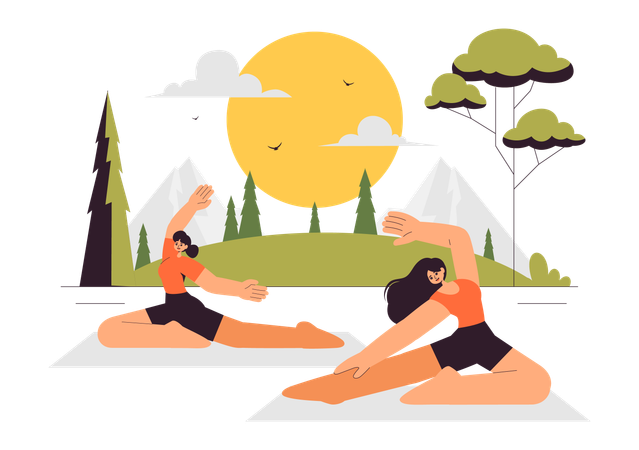 Women doing body stretching  Illustration