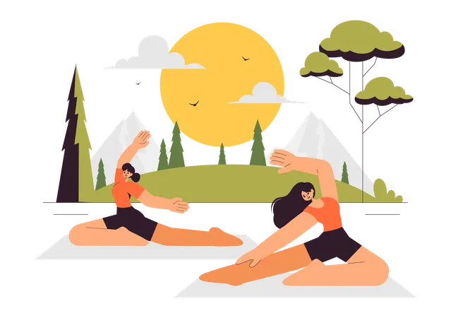 Women doing body stretching  Illustration