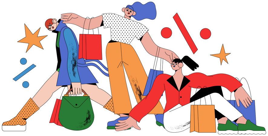 Women doing discount shopping  Illustration