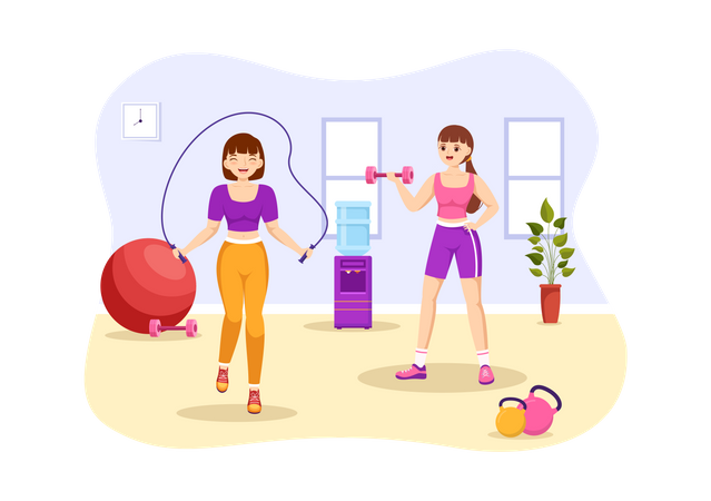 Women doing exercise at gym  Illustration