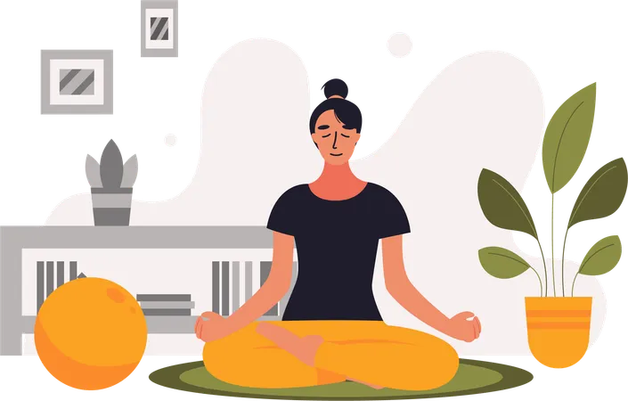 This Illustration Depicts A Woman Meditating Which Is A Practice That Promotes Relaxation Mindfulness And Emotional Well Being Perfect For Web Design Posters And Campaigns Promoting Healthy Living This User Friendly And Fully Editable Illustration Serves As A Valuable Resource For Promoting A Healthier Lifestyle And Advocating For A Better Quality Of Life Illustration