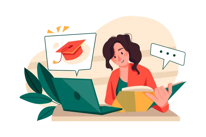 Women doing online certificate course  Illustration