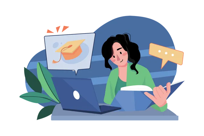 Women doing online certificate course  Illustration