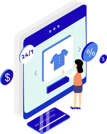 Women doing online shopping and card payment Illustration