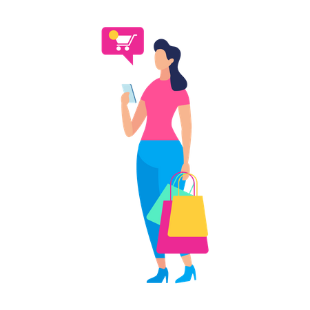 Women Doing online shopping holding shopping bags  Illustration