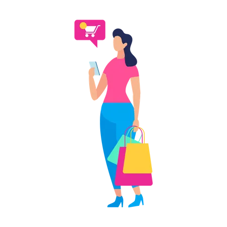 Women Doing online shopping holding shopping bags  Illustration