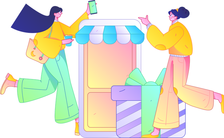 Women doing online shopping  Illustration