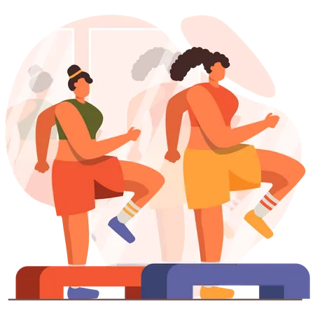 Women doing workout at gym Illustration