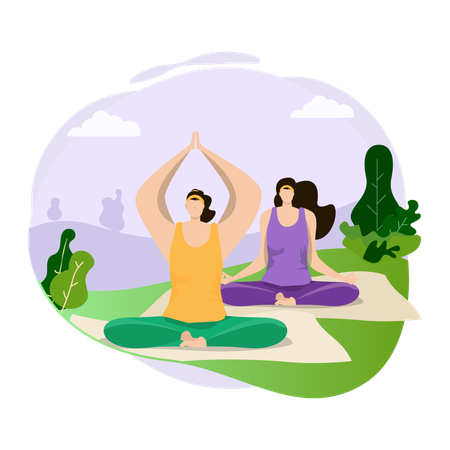 Women doing yoga in park  Illustration