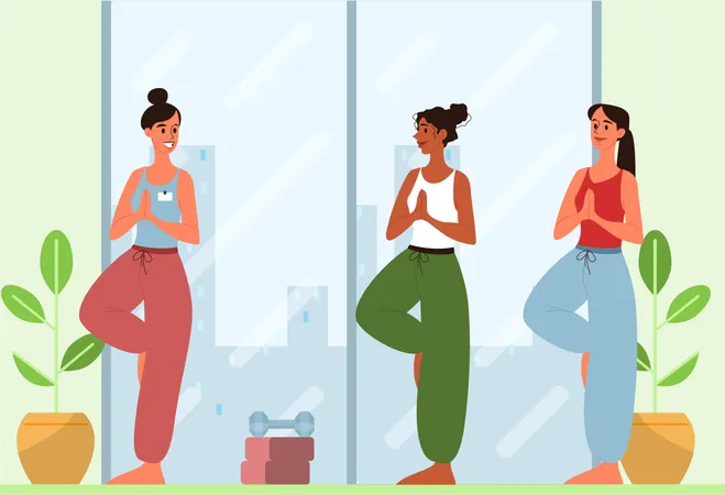 Women doing yoga together  Illustration