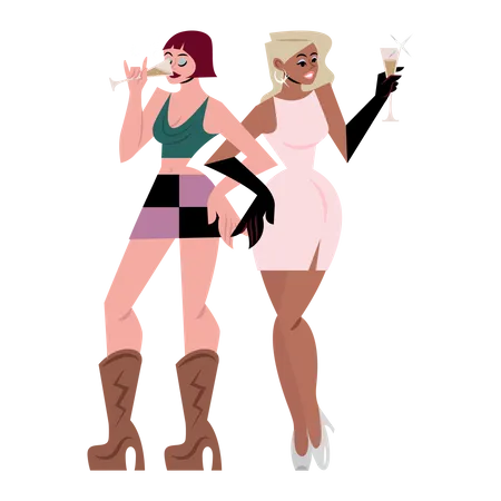 Women drinking champagne  Illustration