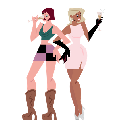 Women drinking champagne  Illustration