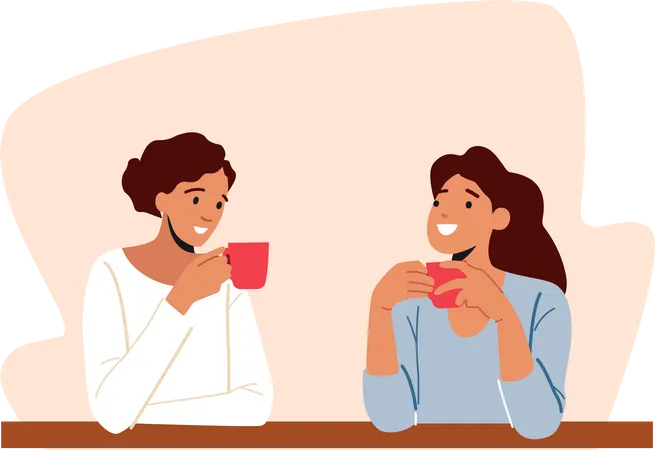 Women drinking coffee at a cafe Illustration