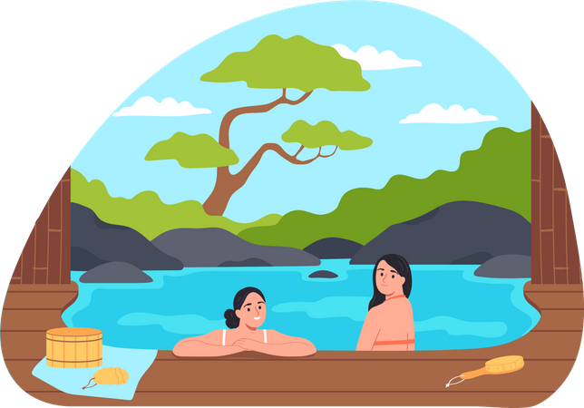 Women enjoying forest bath Illustration