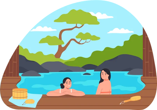 Women enjoying forest bath Illustration
