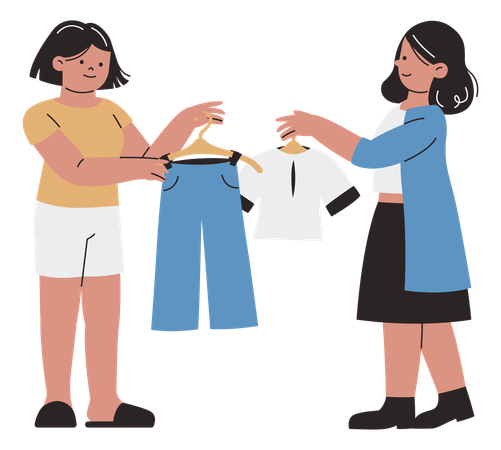 Women Exchanging Clothes  Illustration