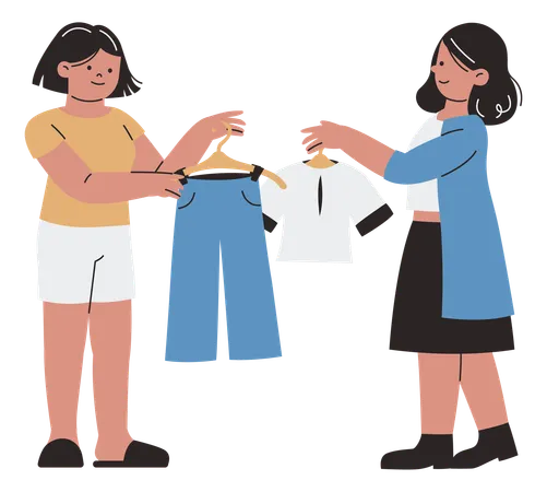 Women Exchanging Clothes  Illustration