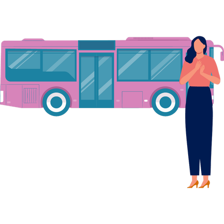 Women excited to ride bus  Illustration