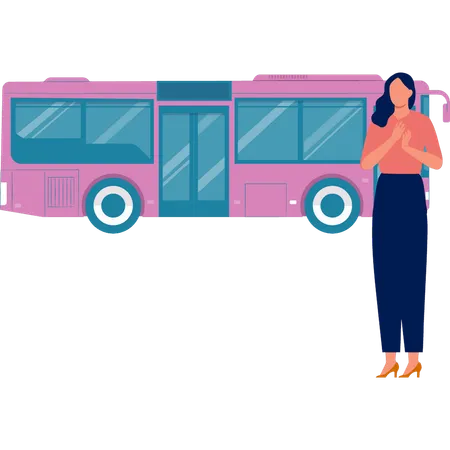 Women excited to ride bus  Illustration