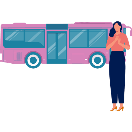 Women excited to ride bus  Illustration