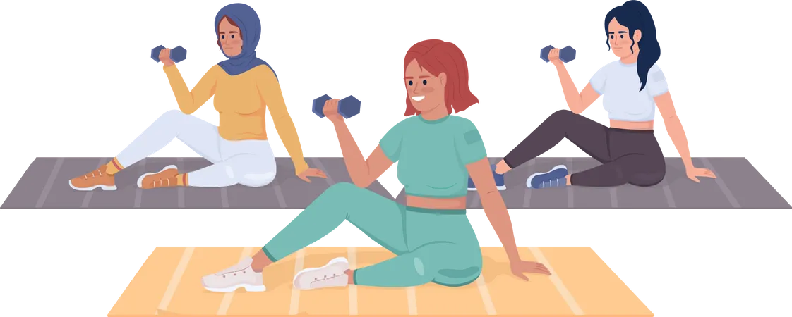 Women exercising in gym Illustration