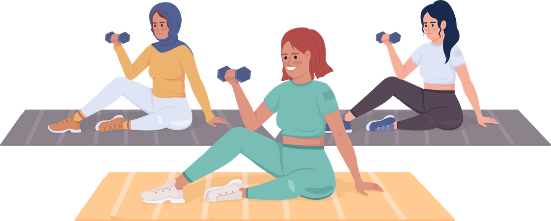 Women exercising in gym  Illustration