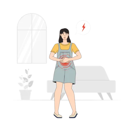 Women Experiencing Abdominal Pain  Illustration