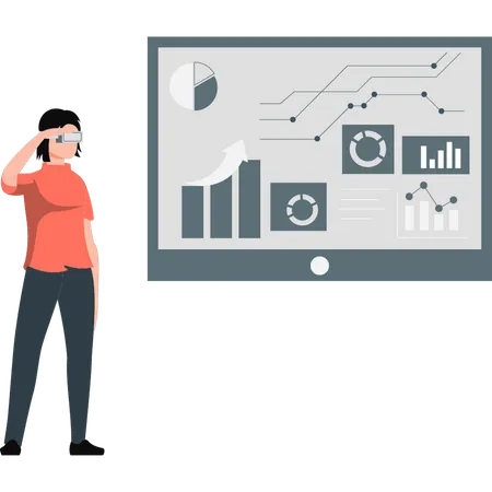 Women explaining virtual pie chart  Illustration