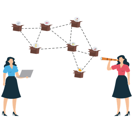 Women Exploring Blockchain-Based Financial Connections  Illustration