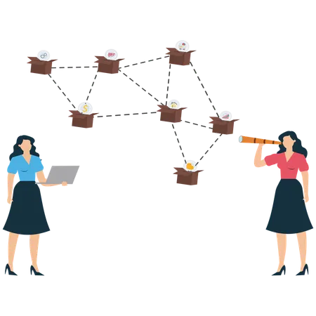 Women Exploring Blockchain-Based Financial Connections  Illustration